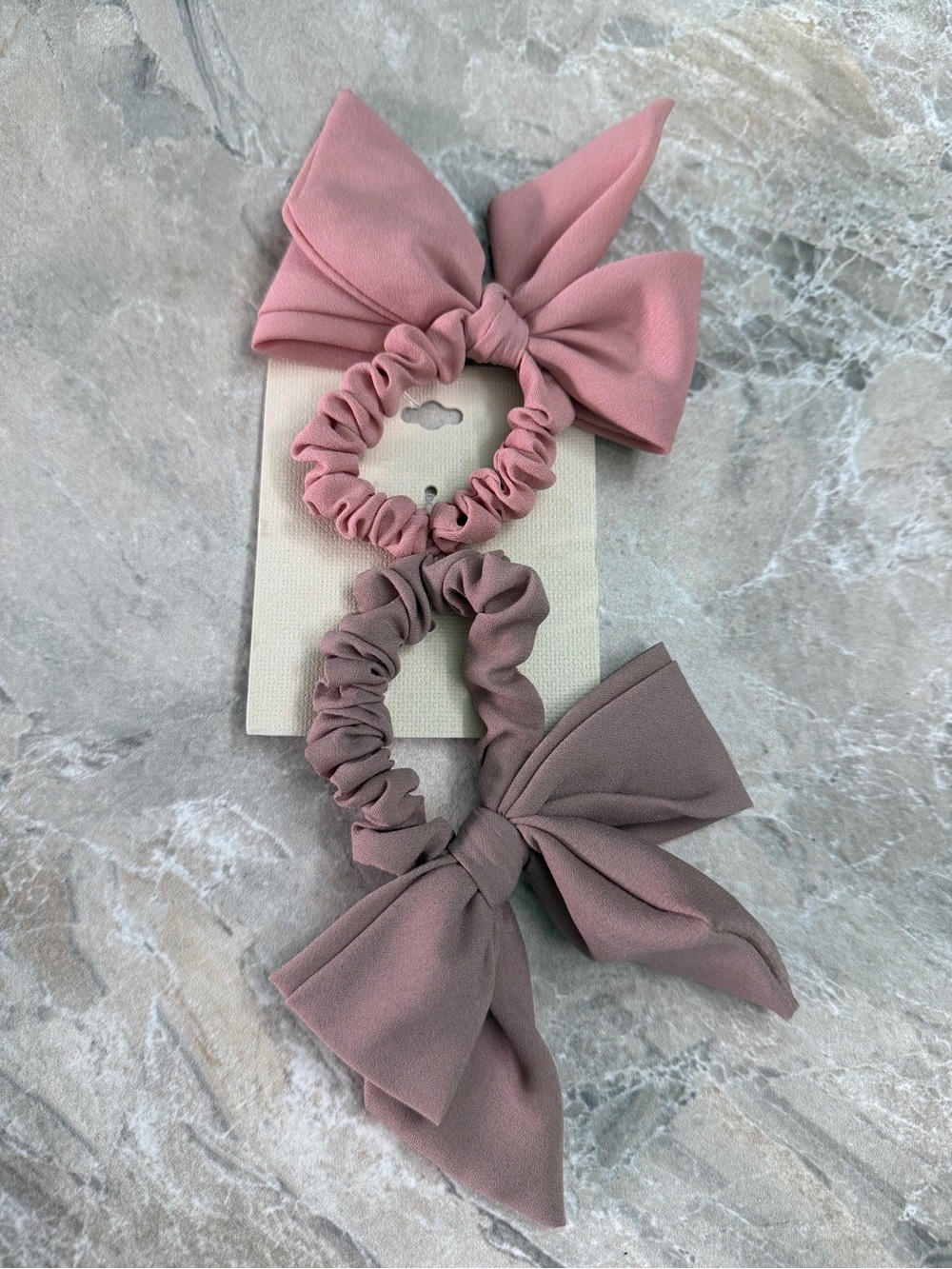 Bow Scrunchie Duo in Dusty Pink and Brown